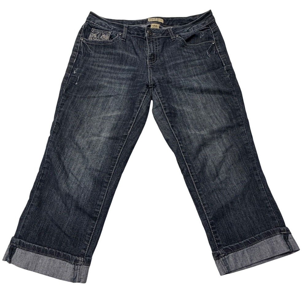 Earl Jeans Womens 6 Capri Dark Wash Rhinestone Butterfly Embroidered Y2K